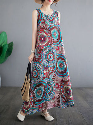 Colorful Kaleidoscope Pattern Sleeveless Boho Dress for Ladies