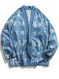 Chinese Style Hanzi Print Front Lace Up Denim Jacket for Men