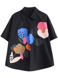 Fashion Personality Print Short Sleeve Button Shirt for Women