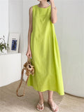 Relaxed Sleeveless Round Neck Holiday Sundress for Women