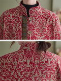 Ethnic Style Plush Liner Stand Collar Retro Print Jacket