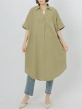 Summer V-Neck Super Loose Long Cotton Shirt for Women