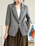 Women's Trendy Casual Plaid Notched Lapel Long Sleeve Blazer