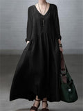 Spring Autumn V-neck Simple Relaxed Solid Dresses for Ladies