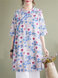 Rural Style Floral Print Cotton Linen Shirt