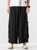 Men's Zen Buddhism Layered Side Slit Lace Up Linen Pants