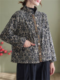 Ethnic Style Plush Liner Stand Collar Retro Print Jacket