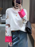 Dragon Embroidery Long Sleeve Round Neck Shirt for Women