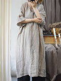 Summer Linen Tie-Dye V Neck Cross Strap Long Dress for Women