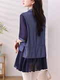 Chiffon Patchwork Blue Lapel Shirt for Women