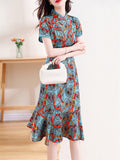 Women's Trendy Printed Cheongsam Fishtail Dress