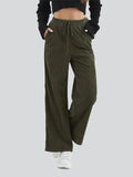 Ladies Elastic Waist Army Green Corduroy Pants