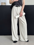 Pleated Simple Loose Fit Straight-Leg Suit Trousers for Ladies