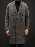 Men's Autumn Double-Breasted Lapel Checked Midi Woolen Coat