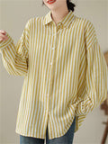 Summer Extra Thin Striped Lapel Button Up Shirt for Women