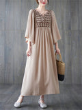 Ethnic Style V Neck Embroidery Ruffle Dress for Women