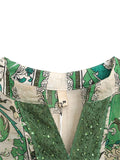 Women's Ethnic Style Green Leaf Print V Neck Half Sleeve Shirt