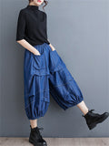 Irregular Pleated Casual Cropped Lantern Jeans for Women