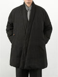 Men's Winter Plain Linen One Button Cotton Padded Coat