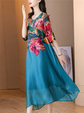 Elegant Ladies Summer Floral Print Flowy Tulle Dress