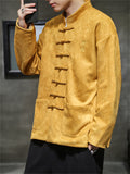 Men's Unique Hanzi Embroidery Knot Button Faux Suede Jacket