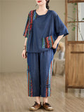 Ethnic Style Summer Denim Two Piece Suit for Ladies