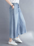 Female Lightweight Elastic Waist Drawstring Wide Leg Jeans