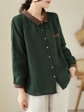 Ladies Embroidered Collar Loose Fit Casual Shirt