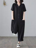 Female Leisure V Neck Multi-Pocket Hard-Wearing Overalls