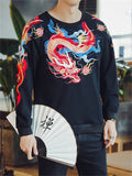 Flying Loong Embroidery Long Sleeve Round Neck Shirt