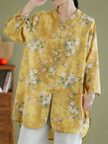 Women's Summer Oversized Flower Print Mid-Length Long Sleeve Shirt