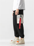 Crane Embroidery Red Cloth Multi-Pocket Pants for Men