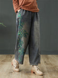 Embroidered Frayed Loose Fit Jeans for Women