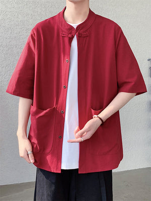 Chinese Style Cotton Linen Cozy Summer Men's Short Sleeve Shirt