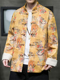 Men's Tang Dynasty Print Faux Suede Jacket