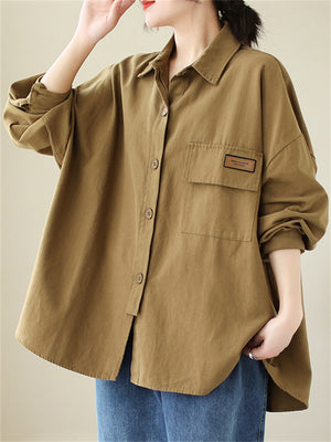 Women's Spring Retro Lapel Button Up Oversized Shirt