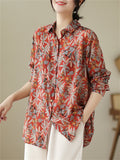 Women's Spring Retro All-Over Floral Print Lapel Button Shirt