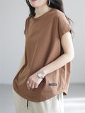 Women's Casual Letters Patch Round Neck Basic Shirts