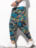 Chinese Style Fan & Dragon Print Harem Pants