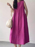 Relaxed Sleeveless Round Neck Holiday Sundress for Women