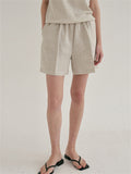 Female 100% Linen Short Sets Button Up Shirt + Casual Shorts