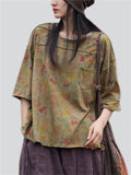 Floral Printed Vintage Distressed Shirts for Women