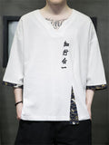 Men's Trend V-Neck Half Sleeve Hanzi Embroidery T-shirt