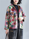 Female Large Size Printed Zipper Hooded Short Jackets