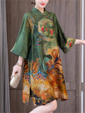 Female Summer Chinese Style Silky A-line Dress