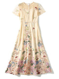 Floral Embroidered Women's High-Rise Mesh Dresses