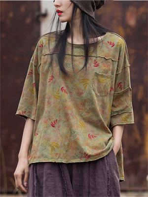 Floral Printed Vintage Distressed Shirts for Women