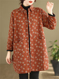 All-Over Floral Print Lapel Mid Length Coat for Lady