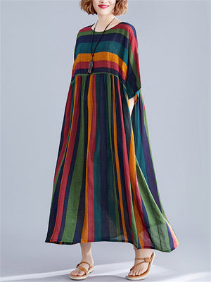 Summer Rainbow Stripes Vacation Long Dress for Women