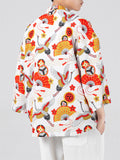 Summer Trendy Printed Oversized 3/4 Sleeve Cardigan Shirt for Men